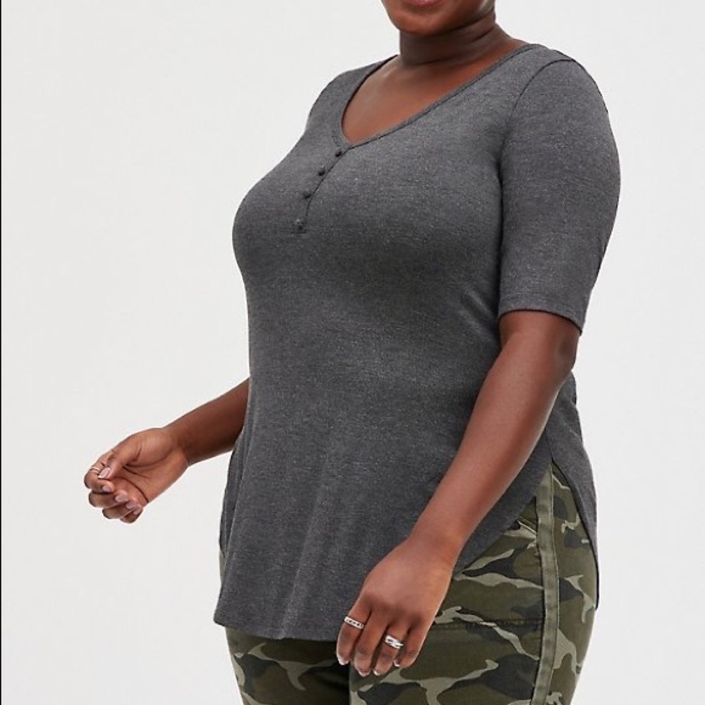 Torrid Favorite Tunic Button Henley - Super Soft Charcoal Gray